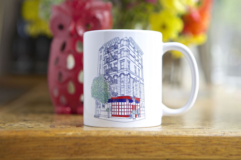 Little Owl Mug featuring a painting of 90 Bedford Street