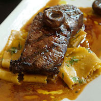 Prime New York Strip with mushroom pappardelle