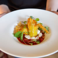 Zucchini Blossoms with ricotta, mint